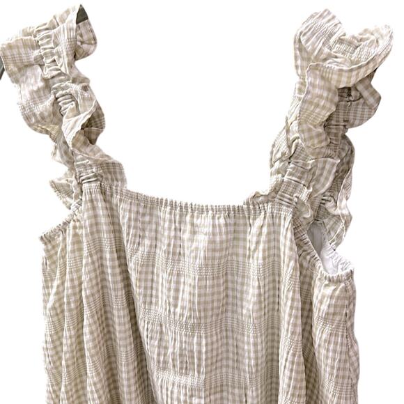 NWT $169 O.P.T. seersucker plaid DRESS beige white S - Picture 5 of 10